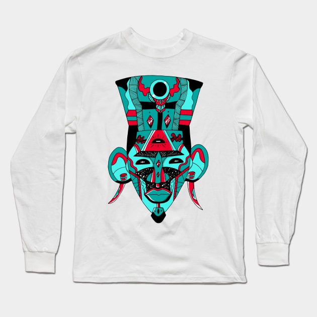 Turqred African Mask 6 Long Sleeve T-Shirt by kenallouis